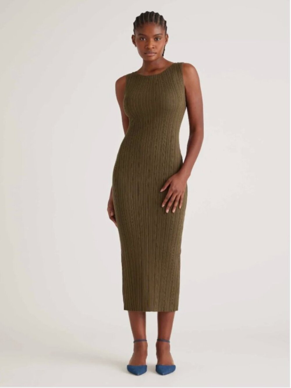 Olive Green - Quince Cotton Cashmere Ribbed Sleeveless Midi Dress